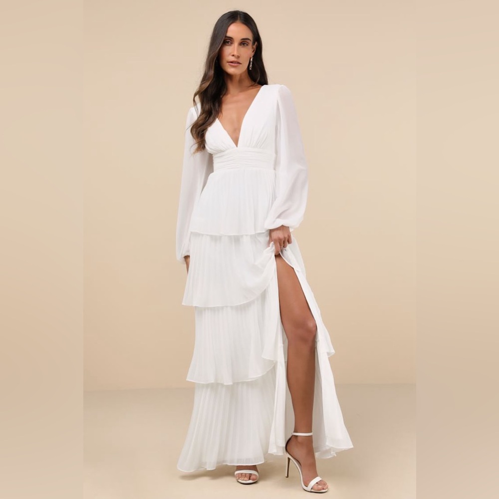 Lulu's Elegant White Maxi Dress
